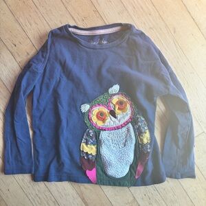 Mini Boden Owl Appliqué Kids Shirt - Blue